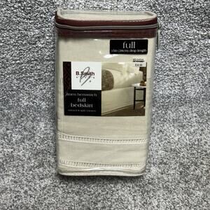 B Smith Linen Hemstitch FULL Bedskirt Tailored Split Corners 15" Drop Beige